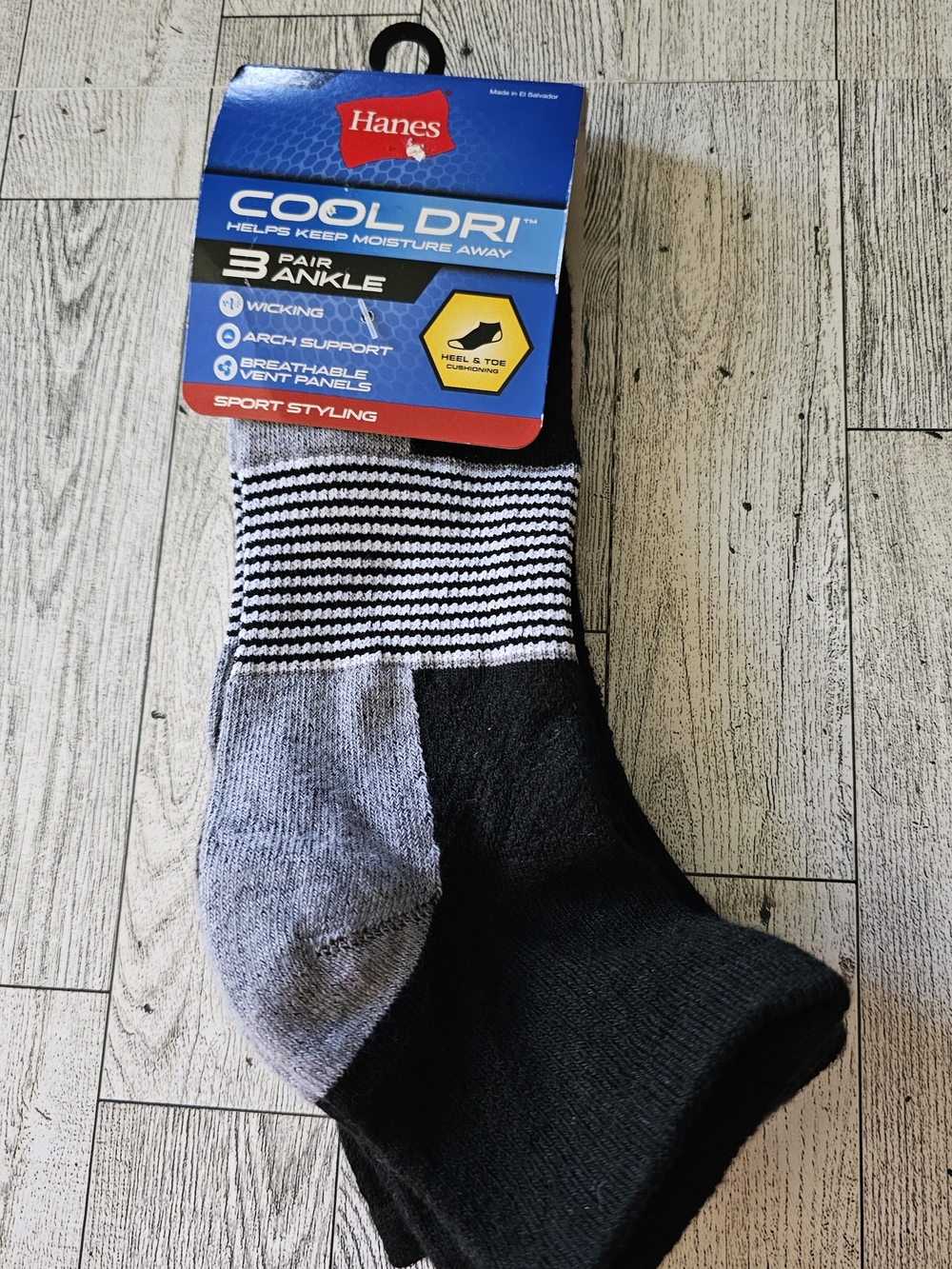 Hanes Men Cool Dri Black & Gray Ankle Socks - 3 Pair